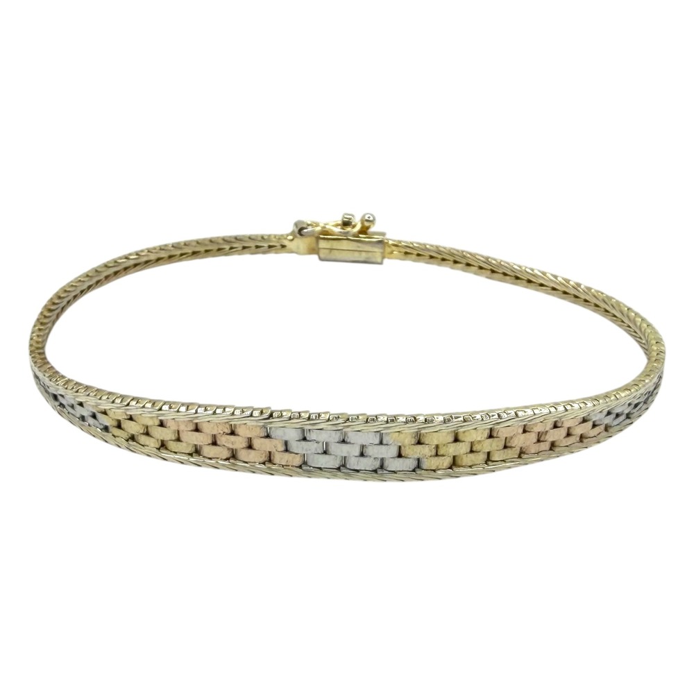 Italy Bracelet 925 Sterling Silver 7.25" Tri-Color Woven Tapered Brick Link